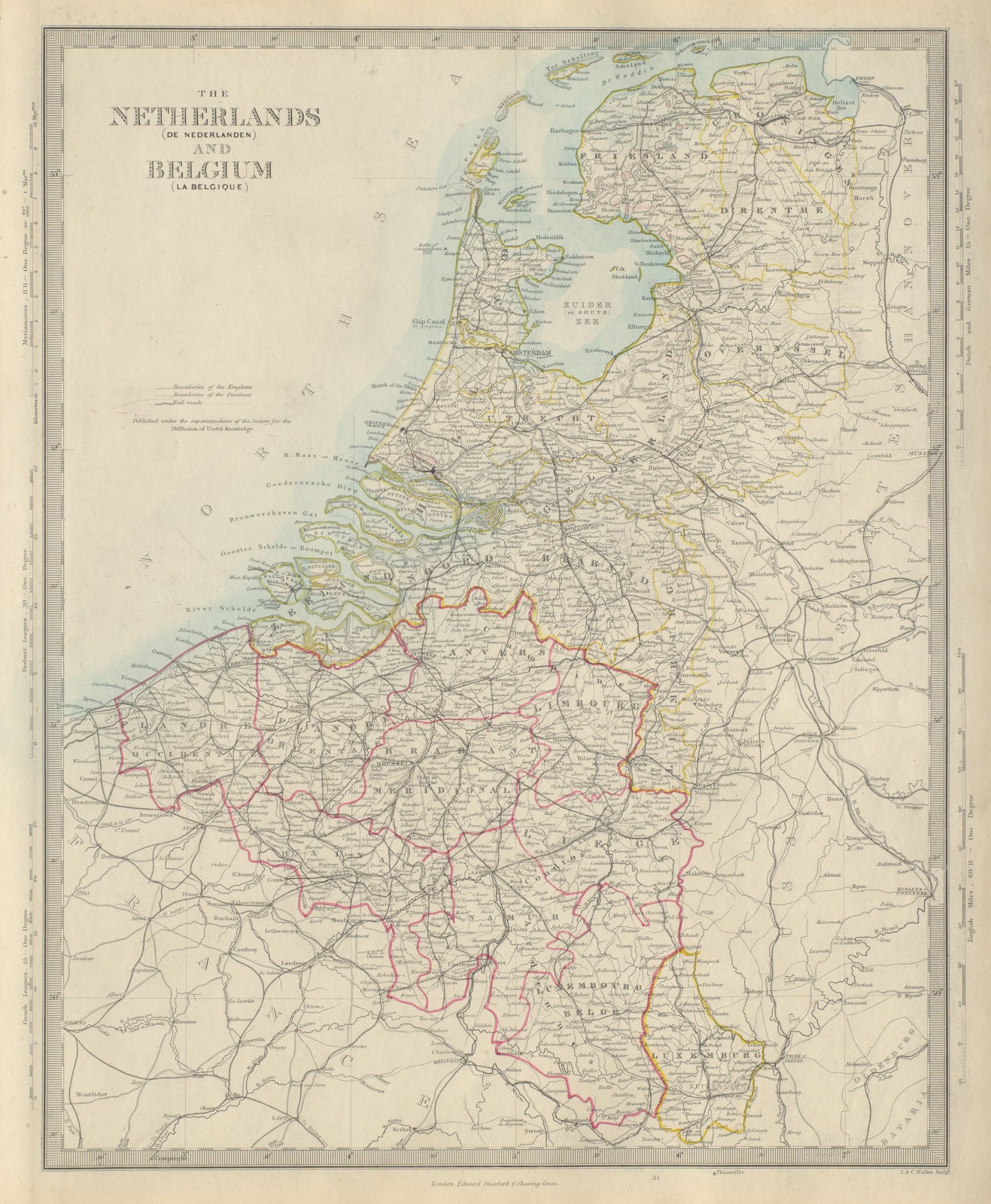 KINGDOM OF THE NETHERLANDS & BELGIUM. Provinces. Holland. SDUK 1874 old map